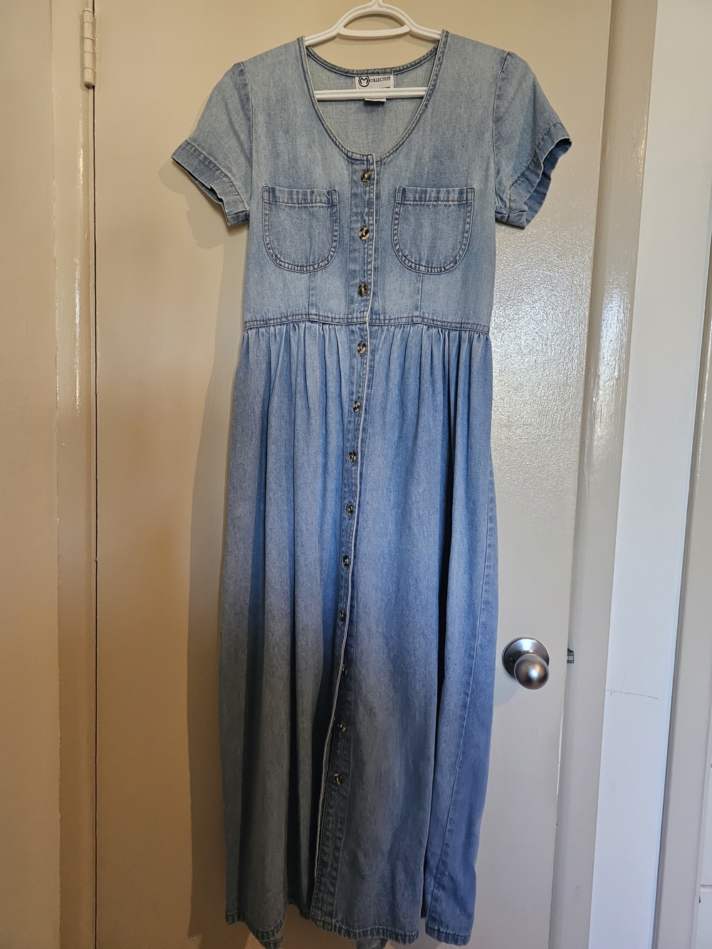 JM Collection Light Blue Denim Button-Front Maxi Dress